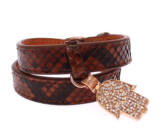 Bracelet manchette en cuir serpent Nialaya Chic et or
