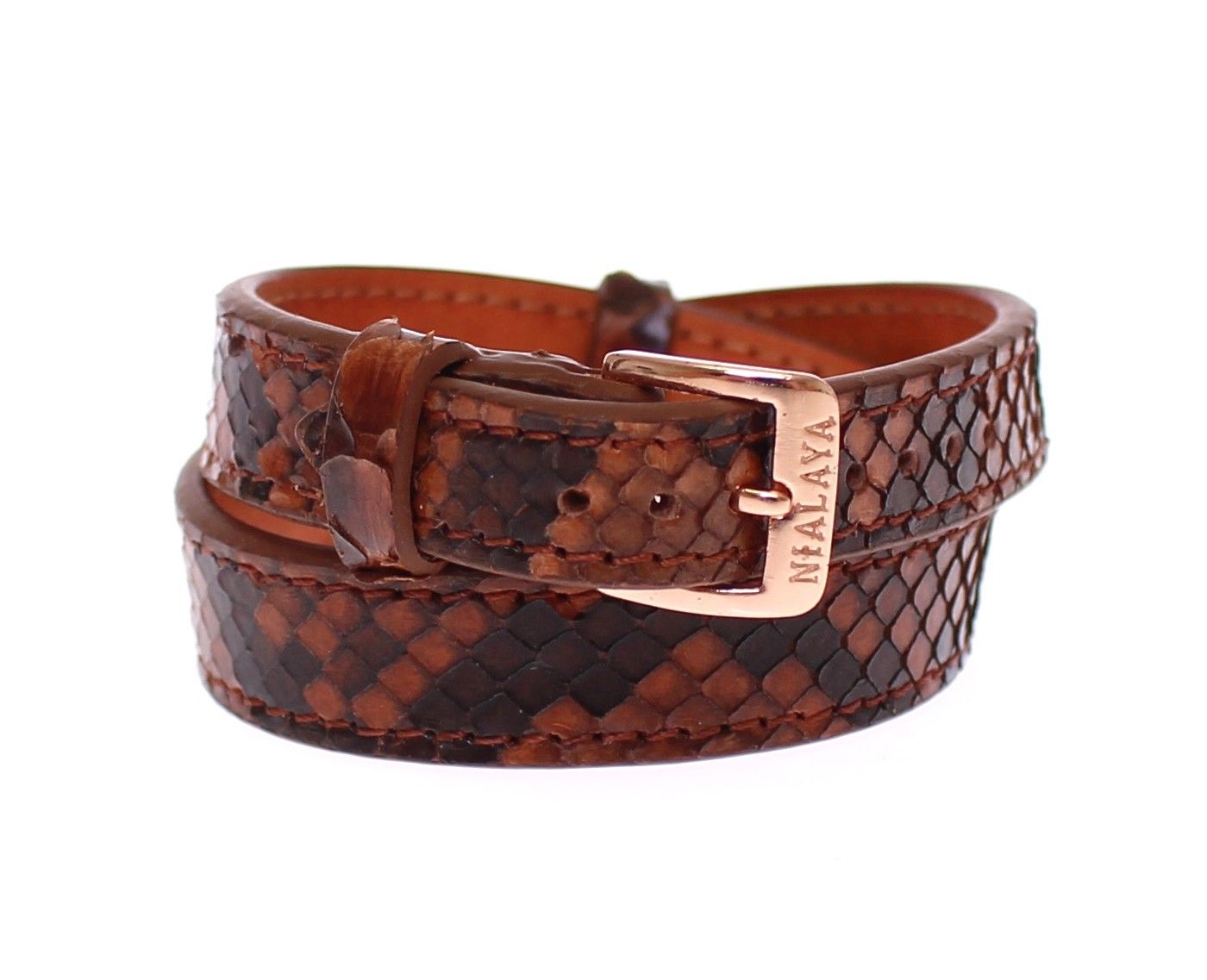 Bracelet manchette en cuir serpent Nialaya Chic et or