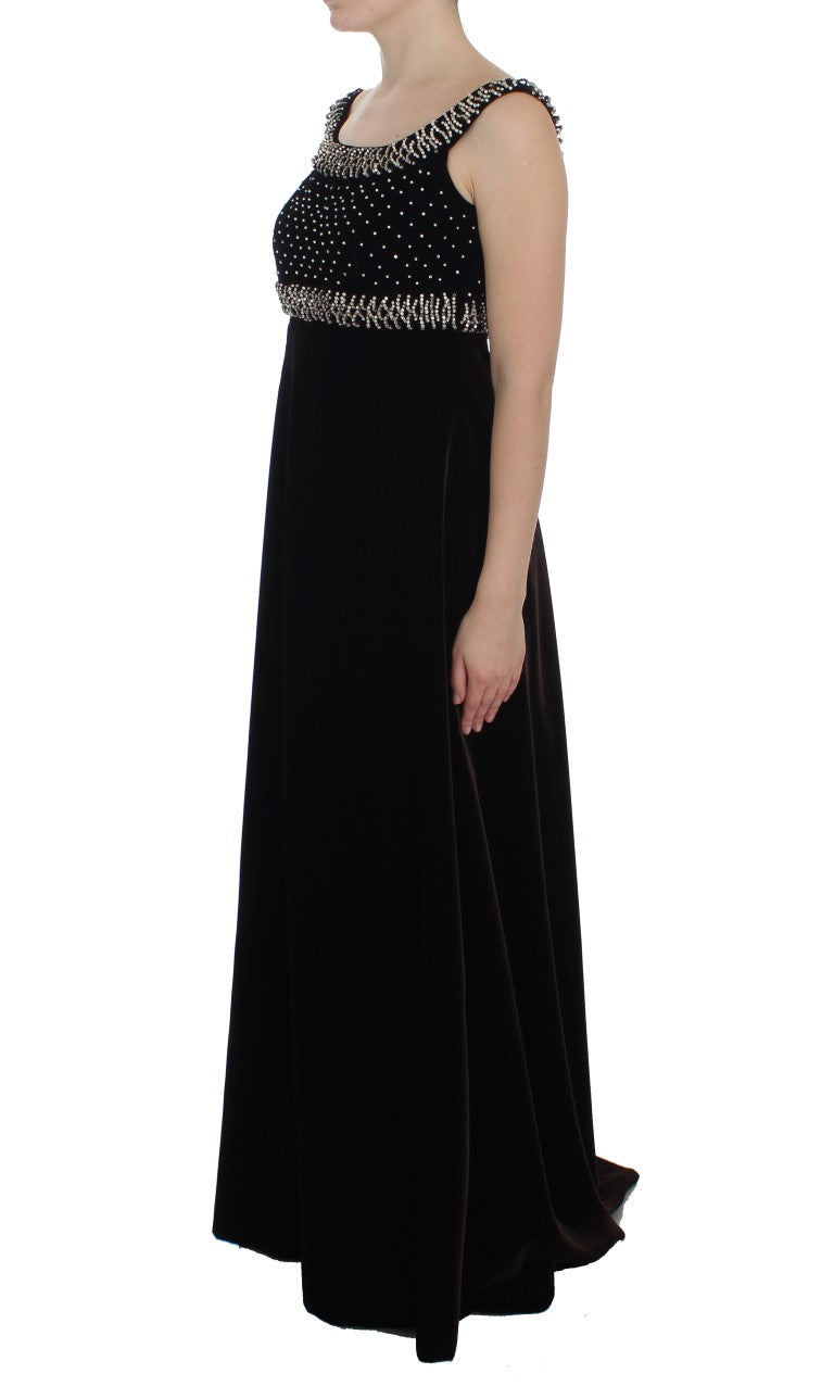 Vestido tubo de terciopelo marrón con cristales