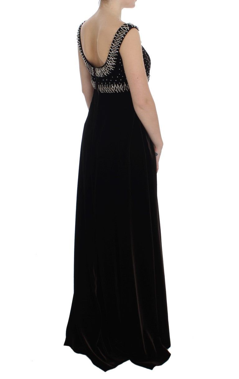 Vestido tubo de terciopelo marrón con cristales