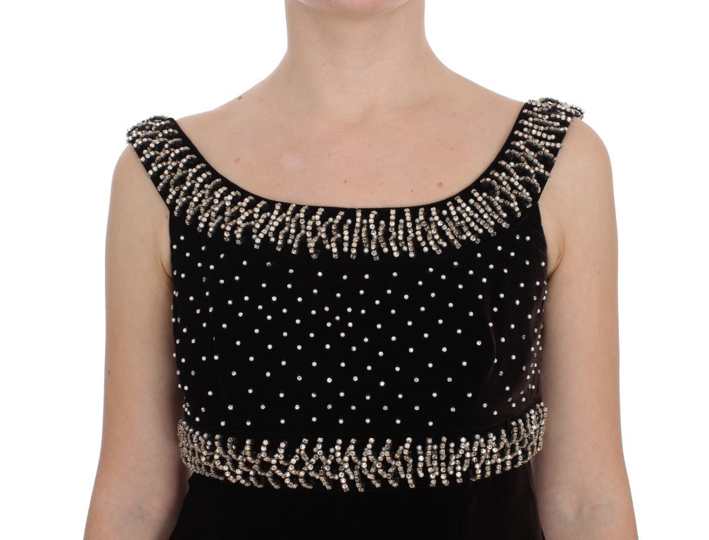 Vestido tubo de terciopelo marrón con cristales