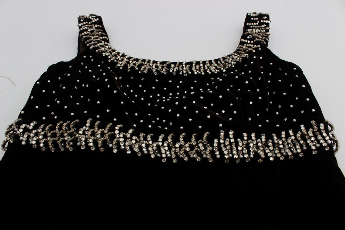 Vestido tubo de terciopelo marrón con cristales