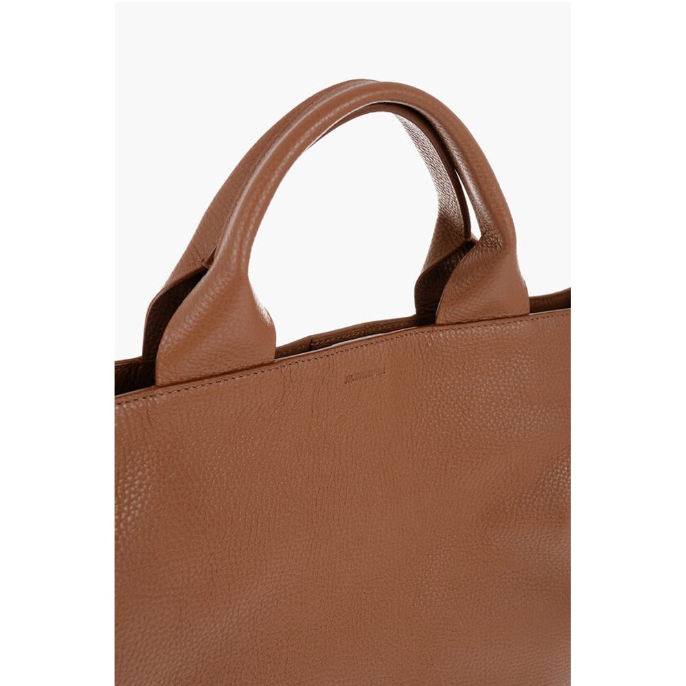 Jil Sander Textured Leather Tote Bag with Tape Shoulder Strap
