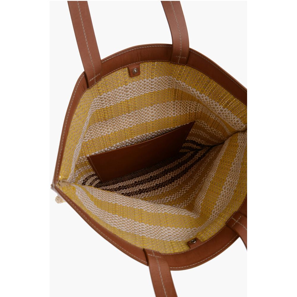 Jil Sander Raffia SUNFLOWER Tote Bag With Leather Details