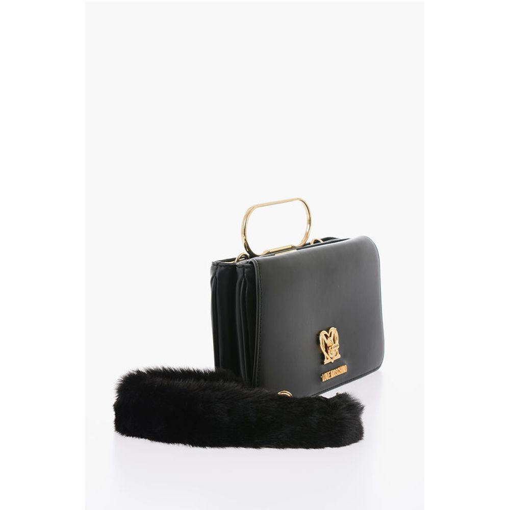 Moschino LOVE Solid Color Handbag with Removable Faux Fur Handle