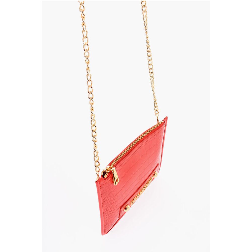 Moschino LOVE Crocodile Effect Faux Leather Clutch with Golden Logo
