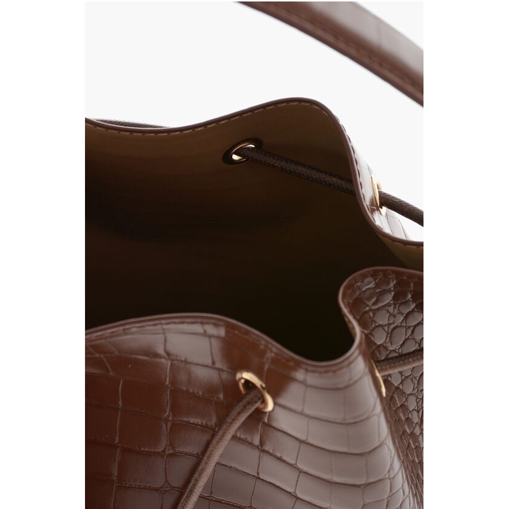 Moschino LOVE Crocodile Effect Faux Leather Bucket Bag with Maxi Logo