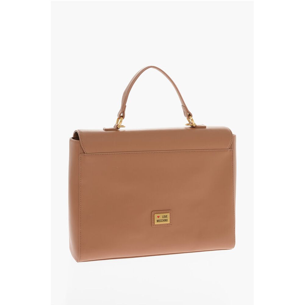 Moschino LOVE Faux Leather Handle Bag with Pockets and Clamp Front