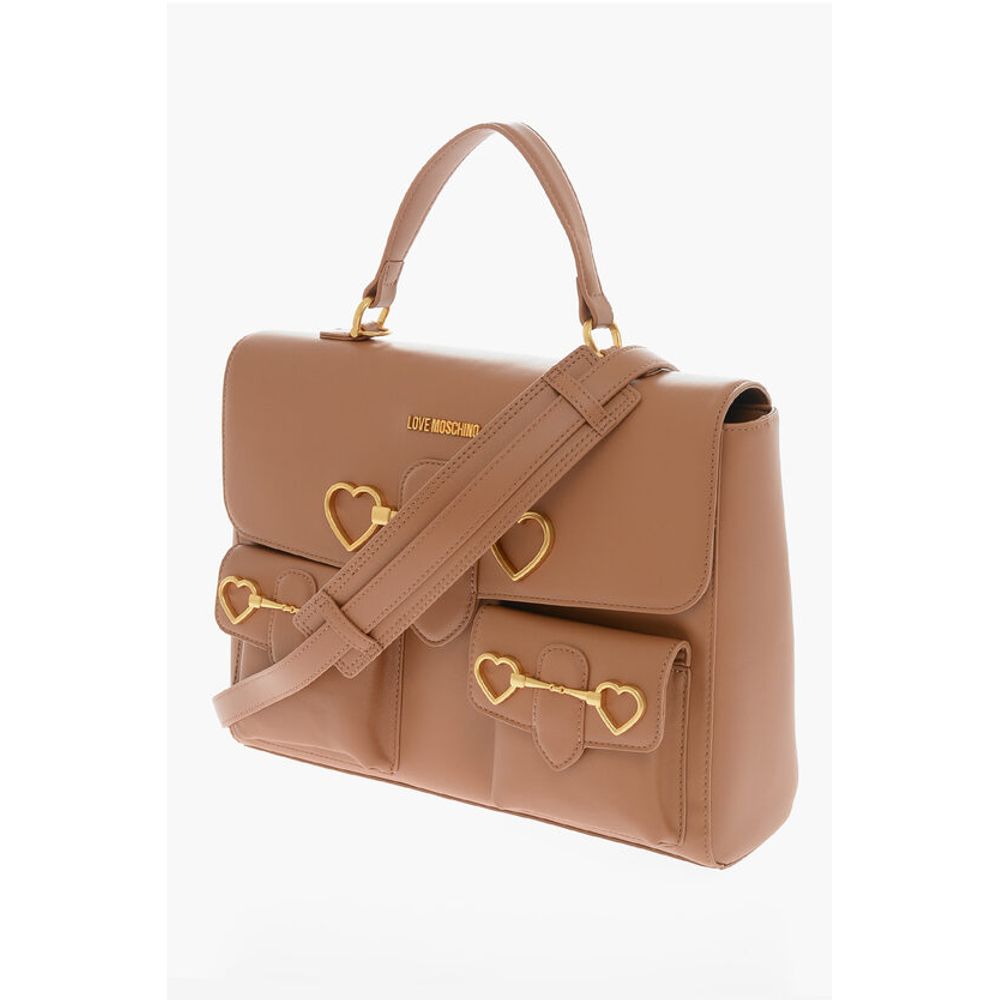 Moschino LOVE Faux Leather Handle Bag with Pockets and Clamp Front