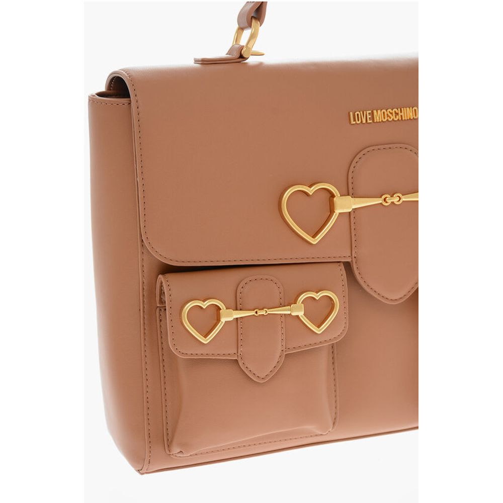 Moschino LOVE Faux Leather Handle Bag with Pockets and Clamp Front