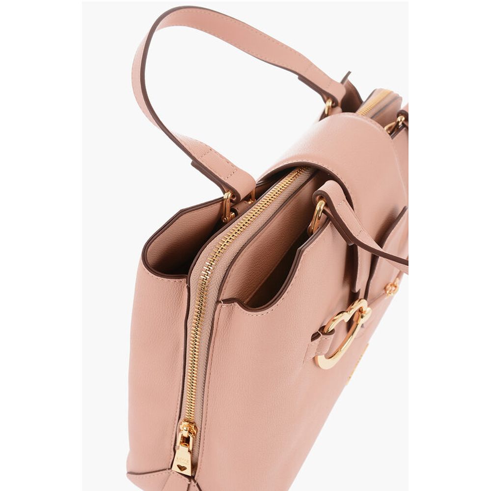 Moschino LOVE Textured Faux Leather Tote Bag with Maxi Golden Heart C