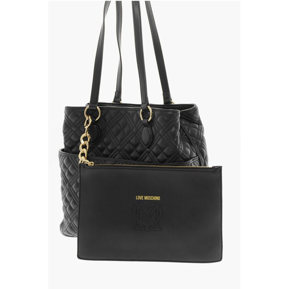 Moschino LOVE Quilted Faux Leather Tote Bag with Matching Pouch