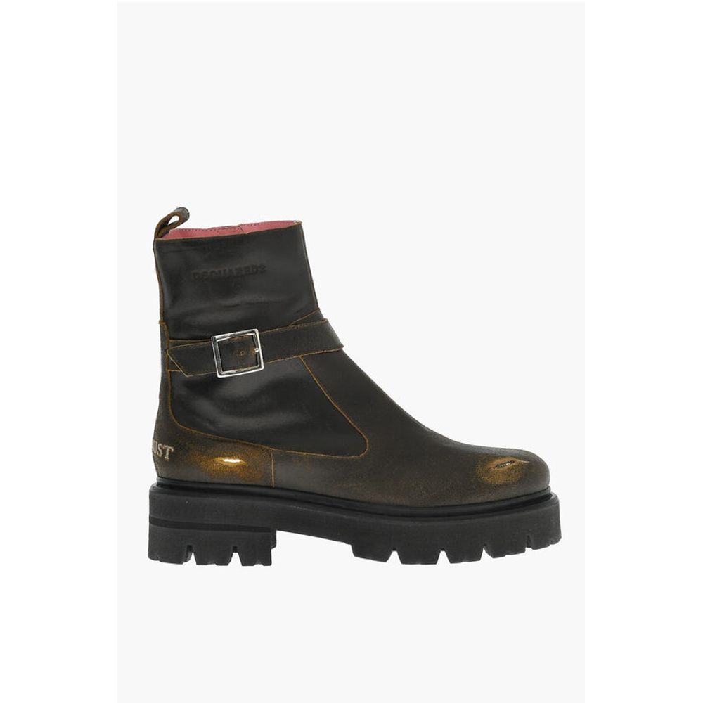 Dsquared² Vintage Effect Leather Combat Boots With Buckle
