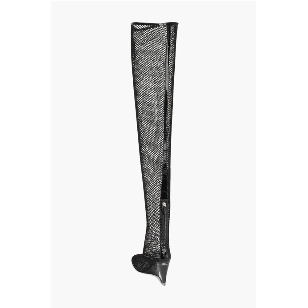 Alaïa Over the Knee Mesh Boots with Plexiglass Wedge Heel 11cm