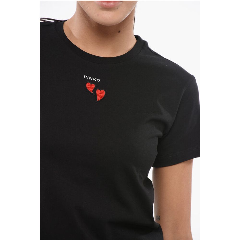 PINKO Cotton Crew-neck TRAPANI T-shirt with Contrasting Hearts