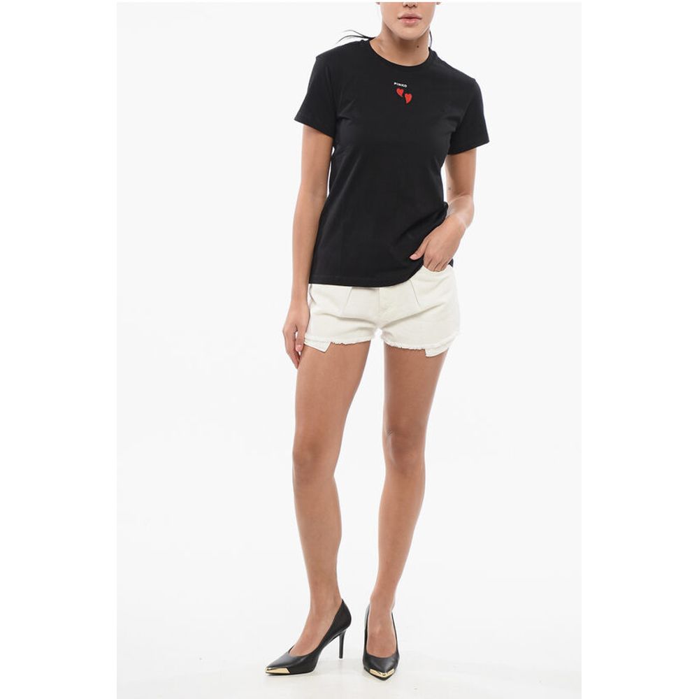 PINKO Cotton Crew-neck TRAPANI T-shirt with Contrasting Hearts