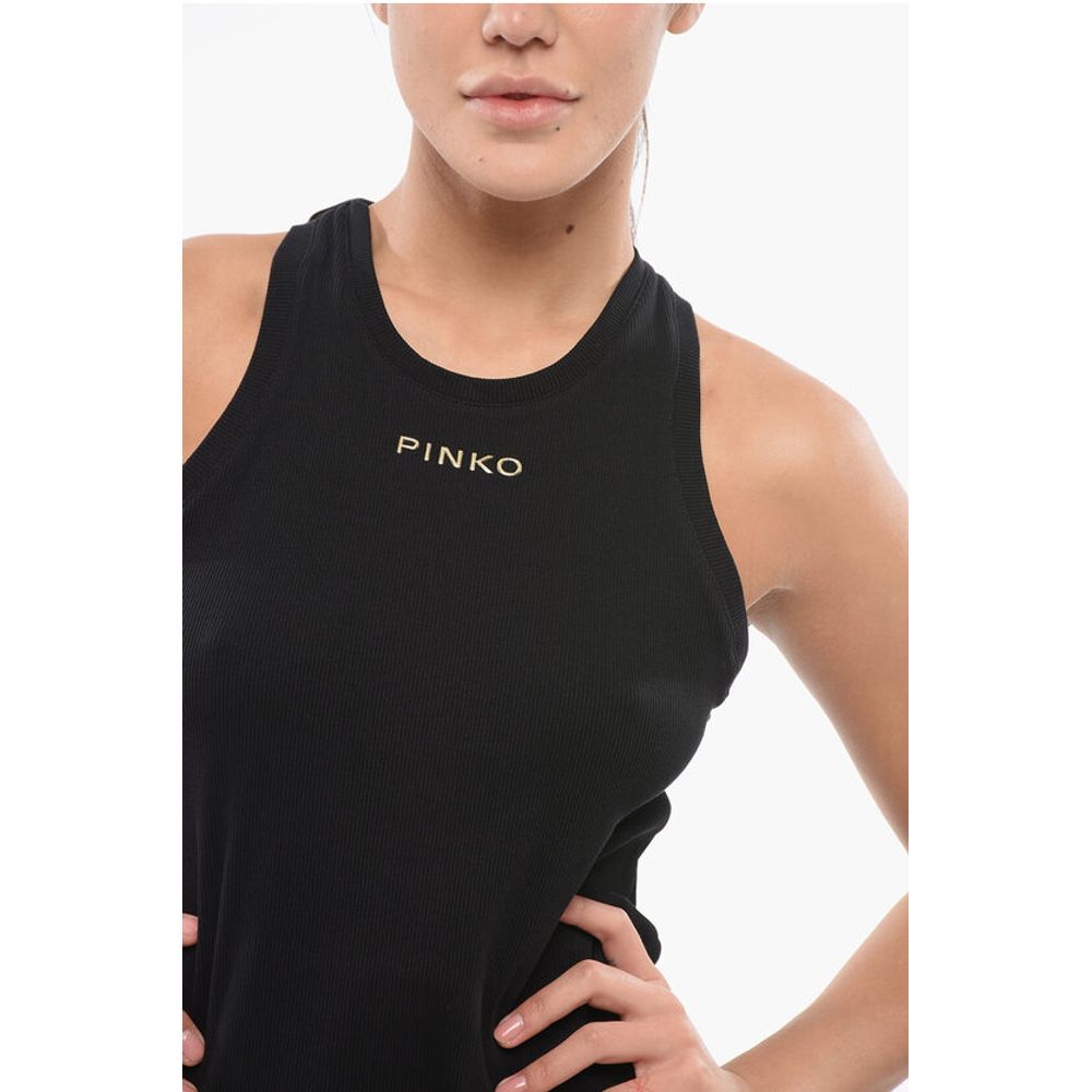 PINKO DENIM Ribbed Tank Top With Golden Logo