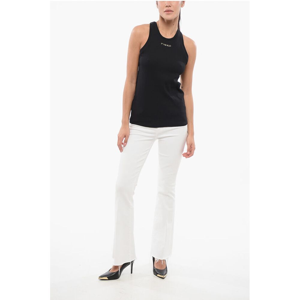 PINKO DENIM Ribbed Tank Top With Golden Logo