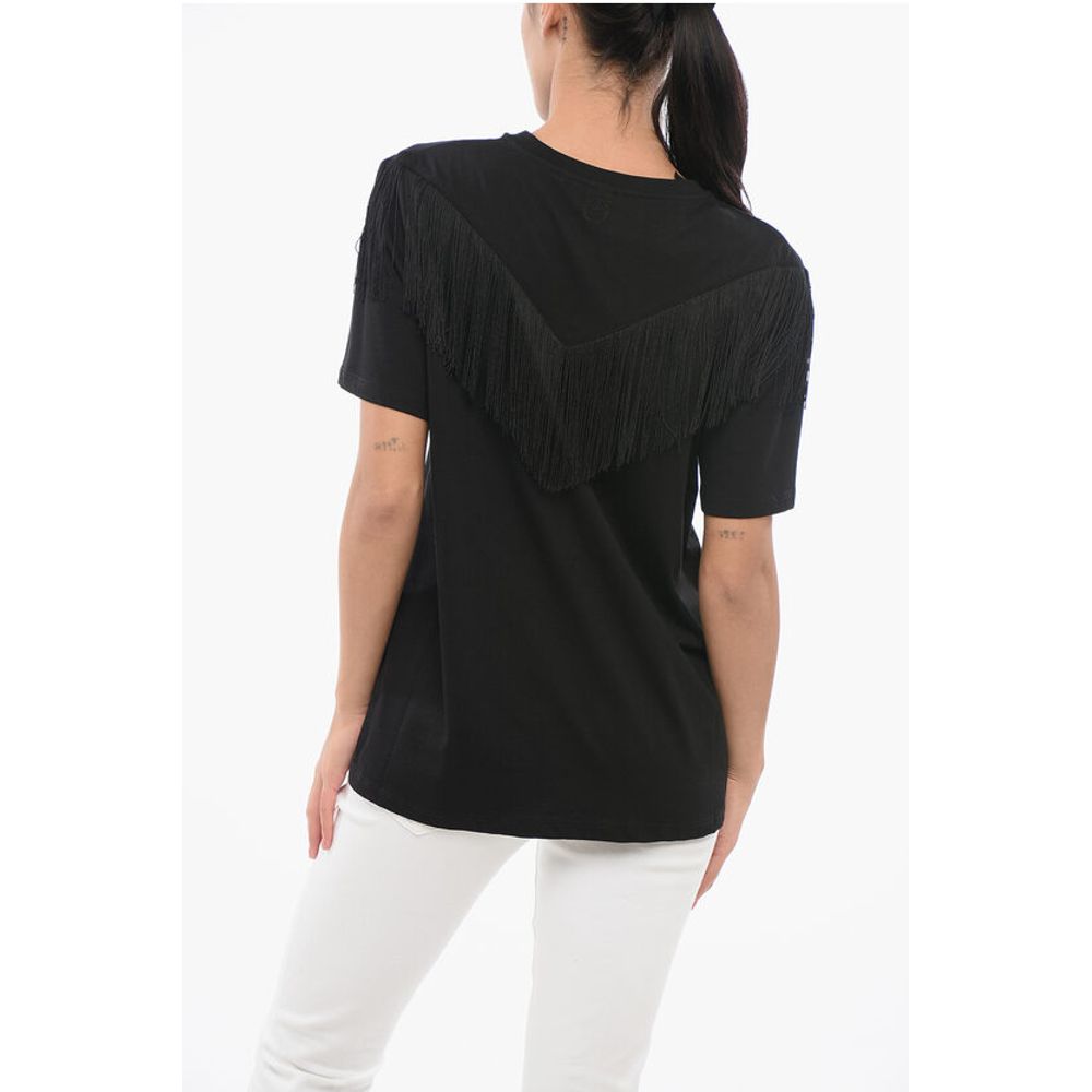 PINKO Cotton UNDER WORLD Crew-neck T-shirt with Fringes