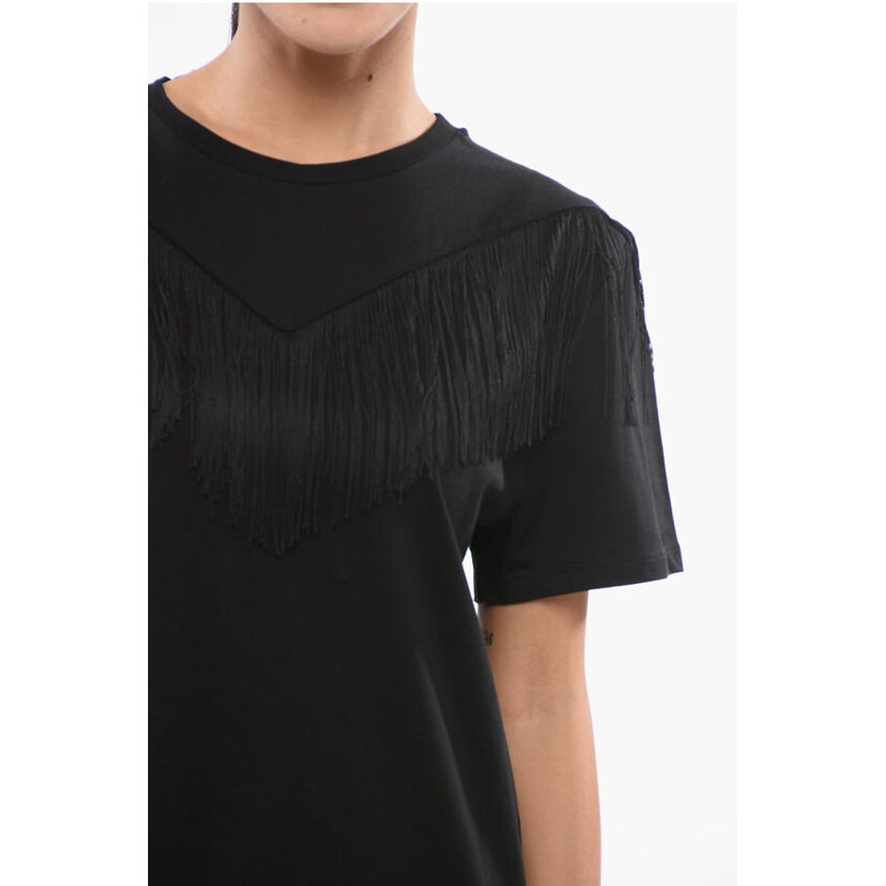 PINKO Cotton UNDER WORLD Crew-neck T-shirt with Fringes