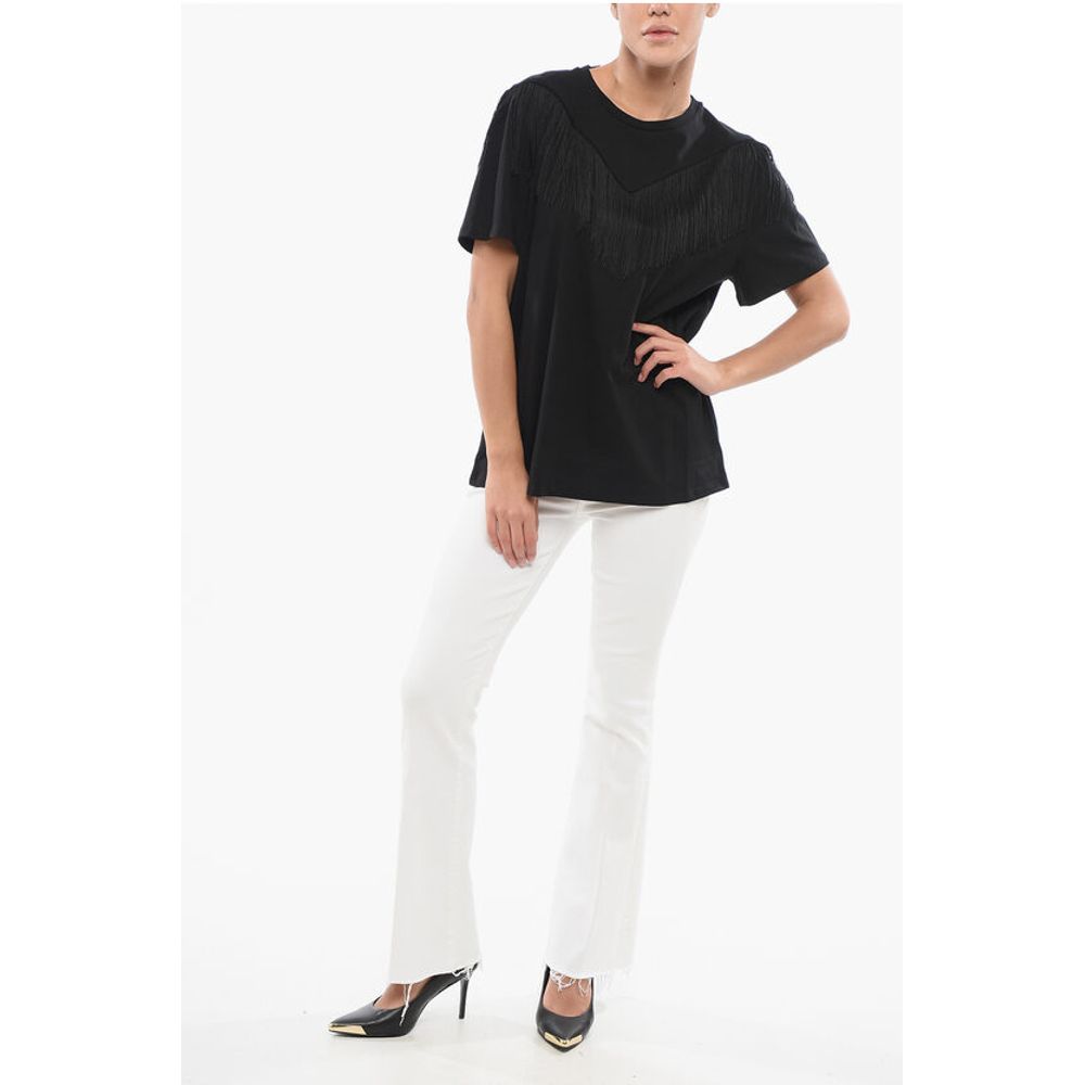 PINKO Cotton UNDER WORLD Crew-neck T-shirt with Fringes