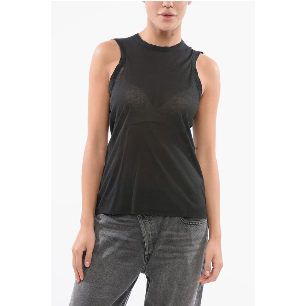 Roberto Collina Semi-Sheer Cotton Blend Crew Neck Top