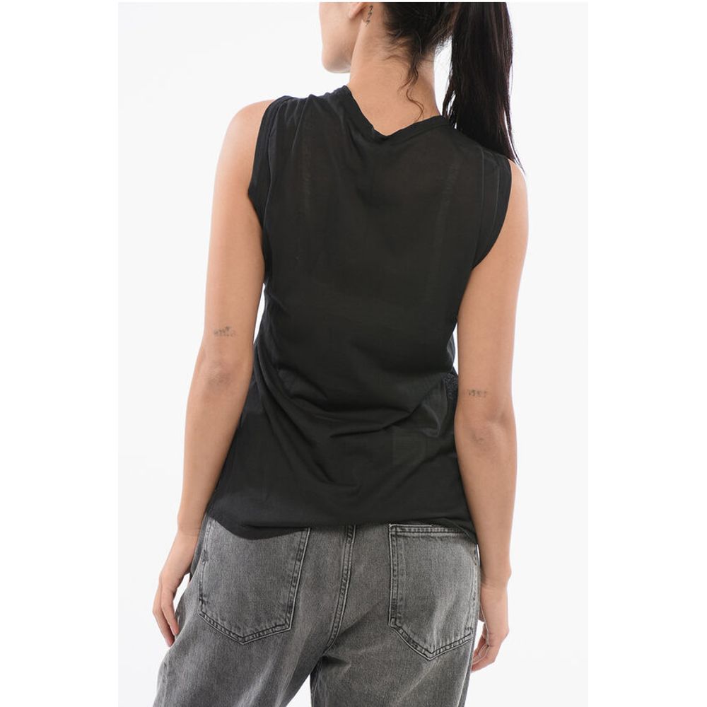 Roberto Collina Semi-Sheer Cotton Blend Crew Neck Top