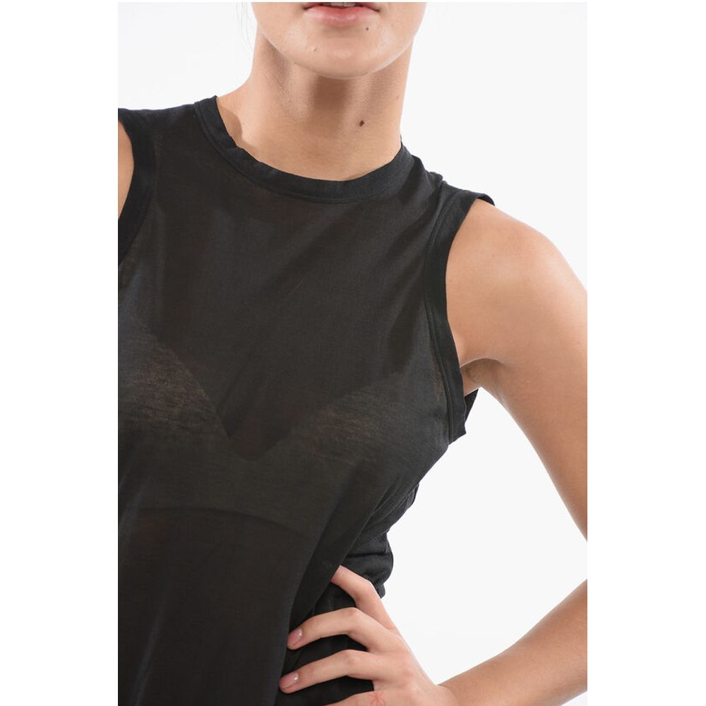 Roberto Collina Semi-Sheer Cotton Blend Crew Neck Top
