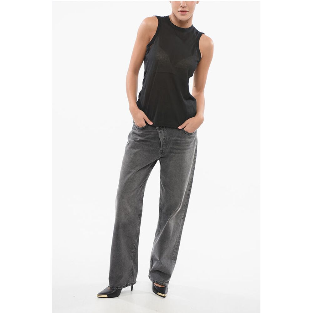 Roberto Collina Semi-Sheer Cotton Blend Crew Neck Top