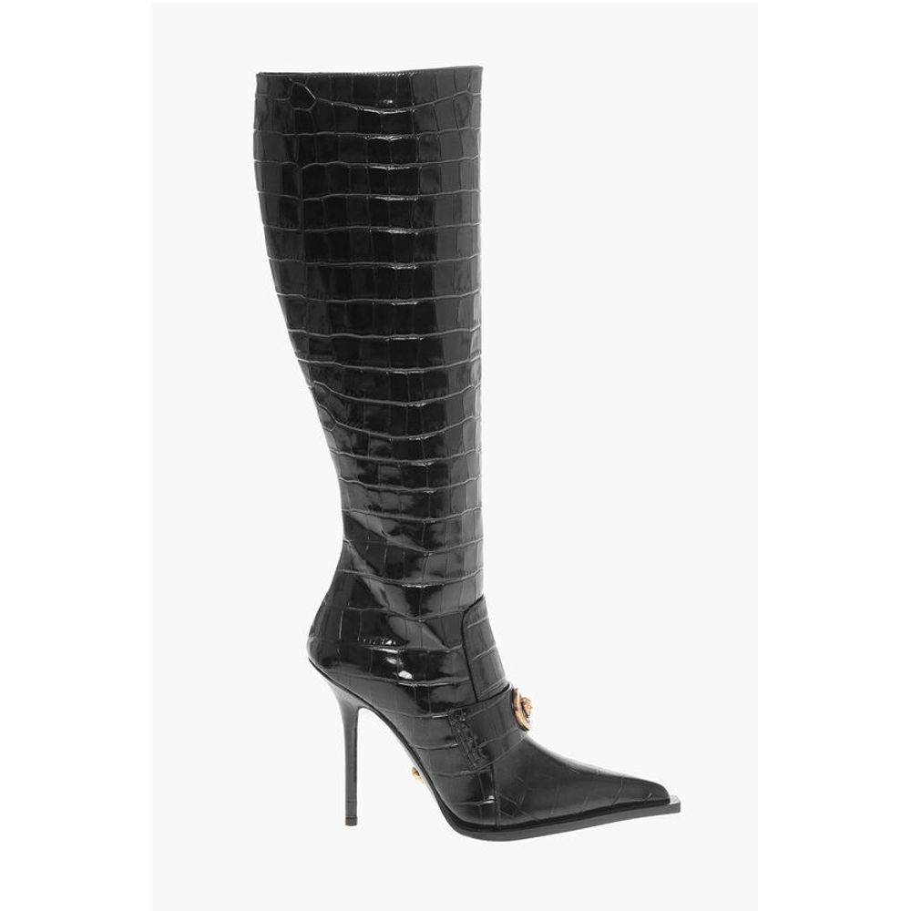Versace Crocodile Effect Printed Leather Under the Knee Boots 11cm