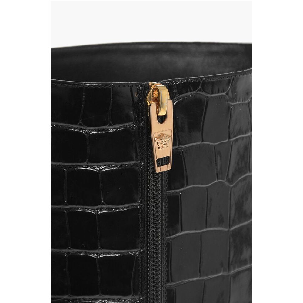 Versace Crocodile Effect Printed Leather Under the Knee Boots 11cm