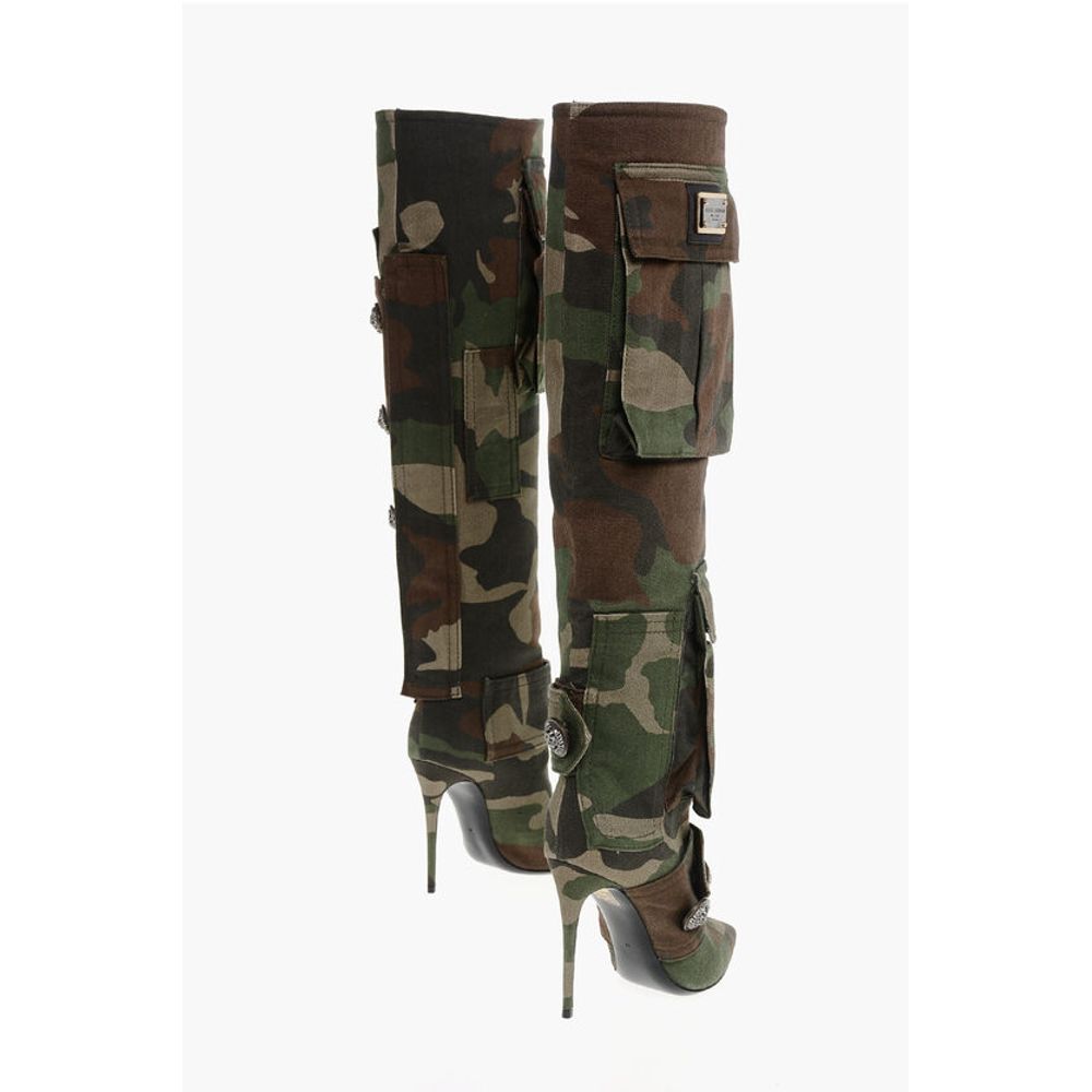 Dolce & Gabbana Camouflage Denim Boots with Pockets 11cm