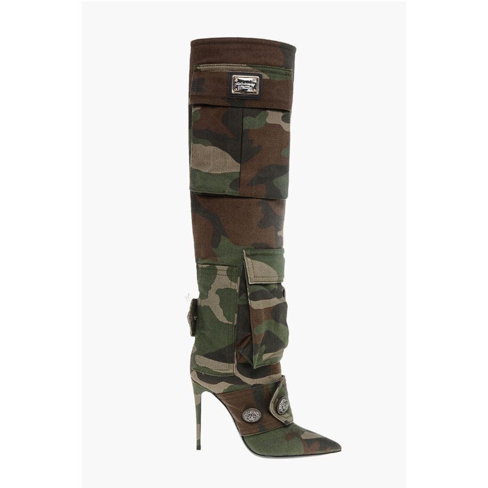 Dolce & Gabbana Camouflage Denim Boots with Pockets 11cm