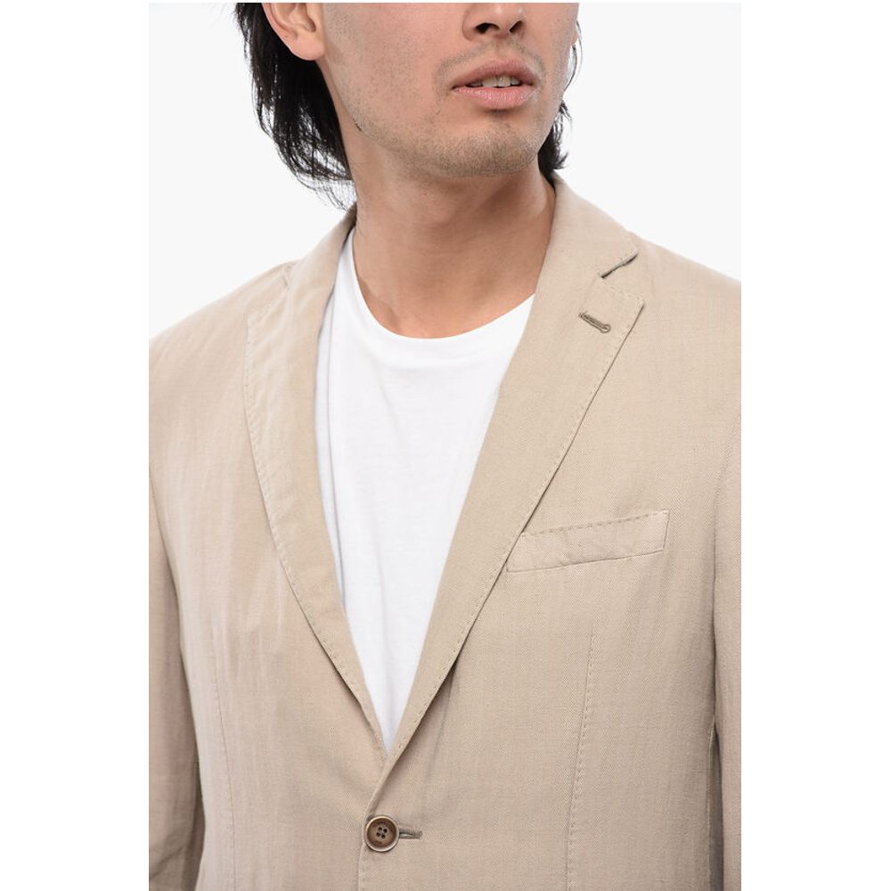 Corneliani ID Herringbone Linen Blend Blazer with Patch Pockets