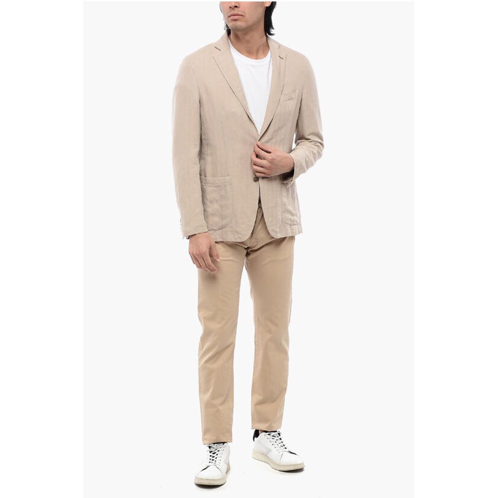 Corneliani ID Herringbone Linen Blend Blazer with Patch Pockets