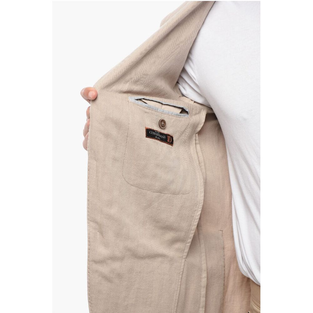 Corneliani ID Herringbone Linen Blend Blazer with Patch Pockets