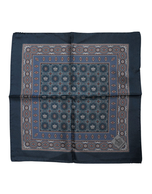 Dolce & Gabbana Blue Printed Silk Square Men Foulard Scarf