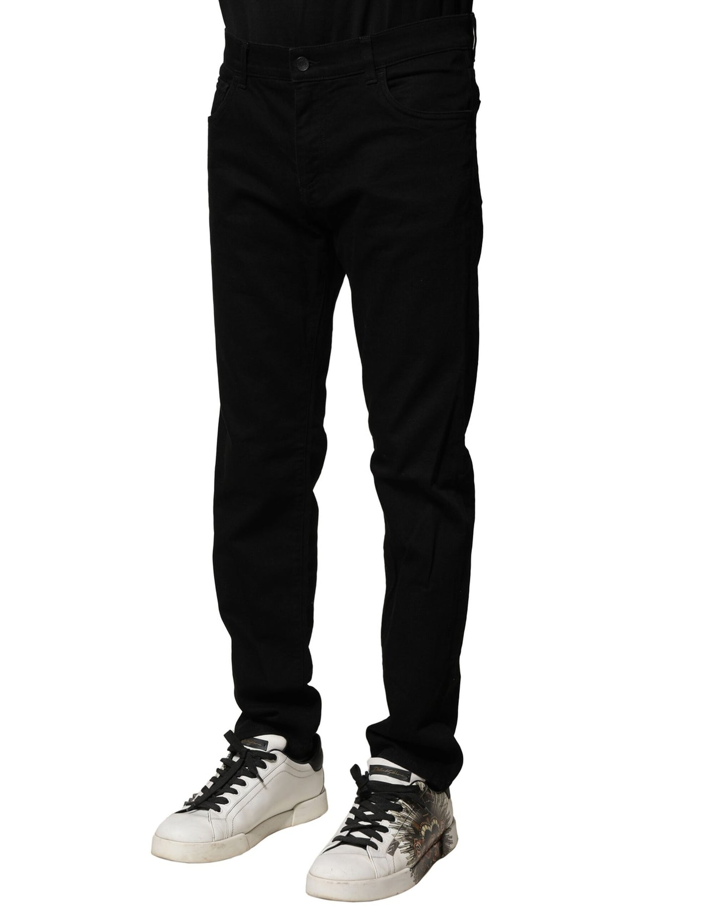 Dolce & Gabbana Black Cotton Tattered Slim Fit Men Denim Jeans