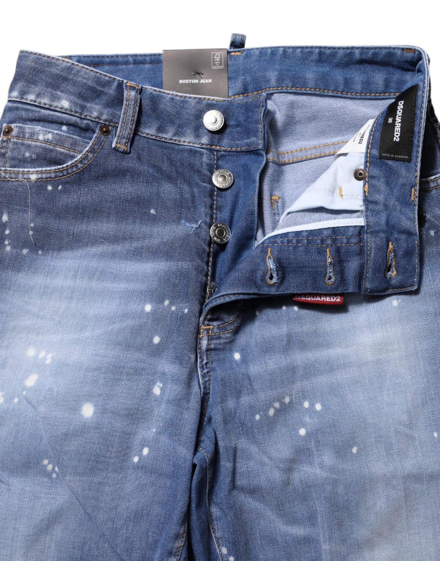 Dsquared² Blue Washed Cotton Mid Waist Straight Jeans
