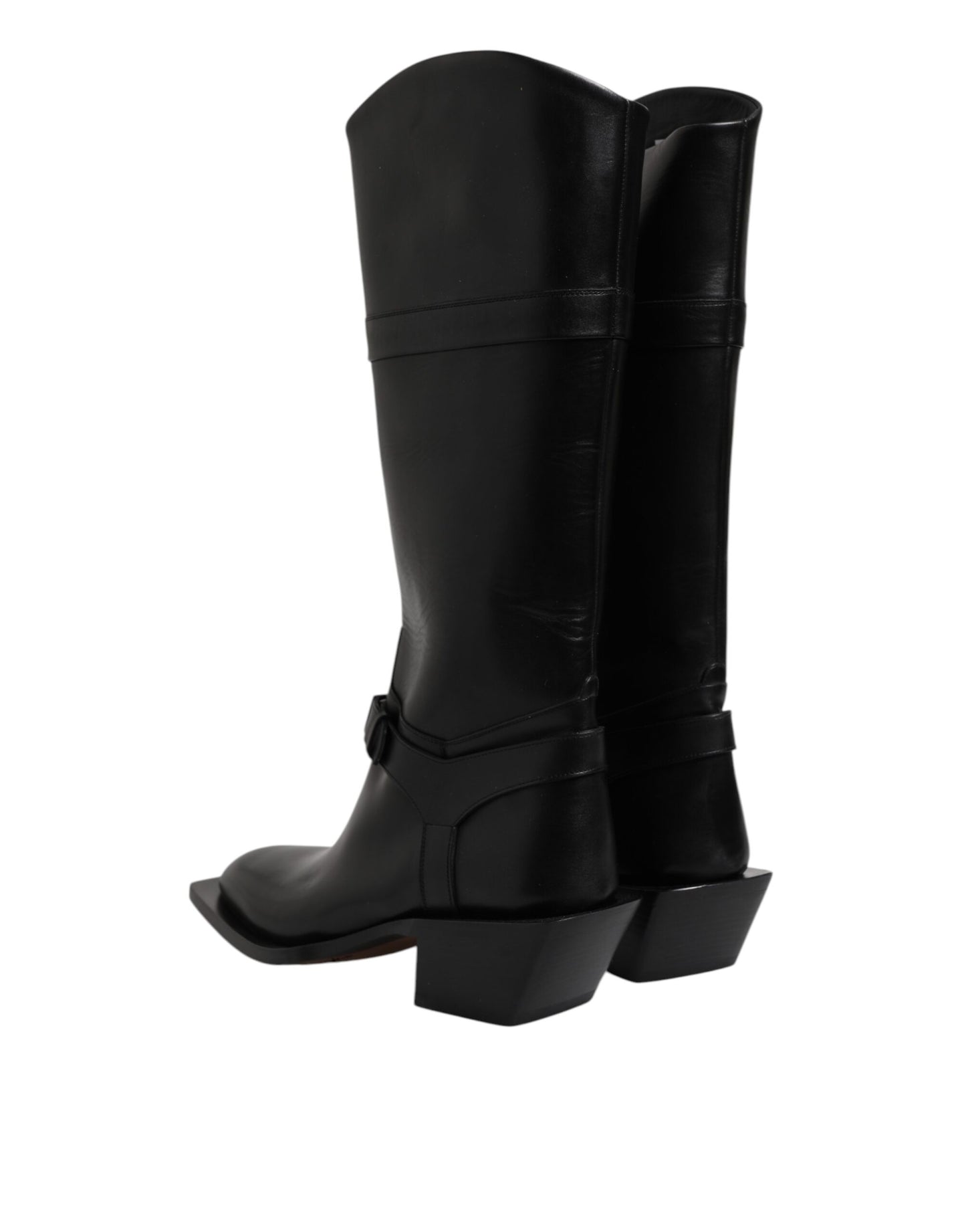 Dolce & Gabbana Black Leather High Boots Flats Shoes