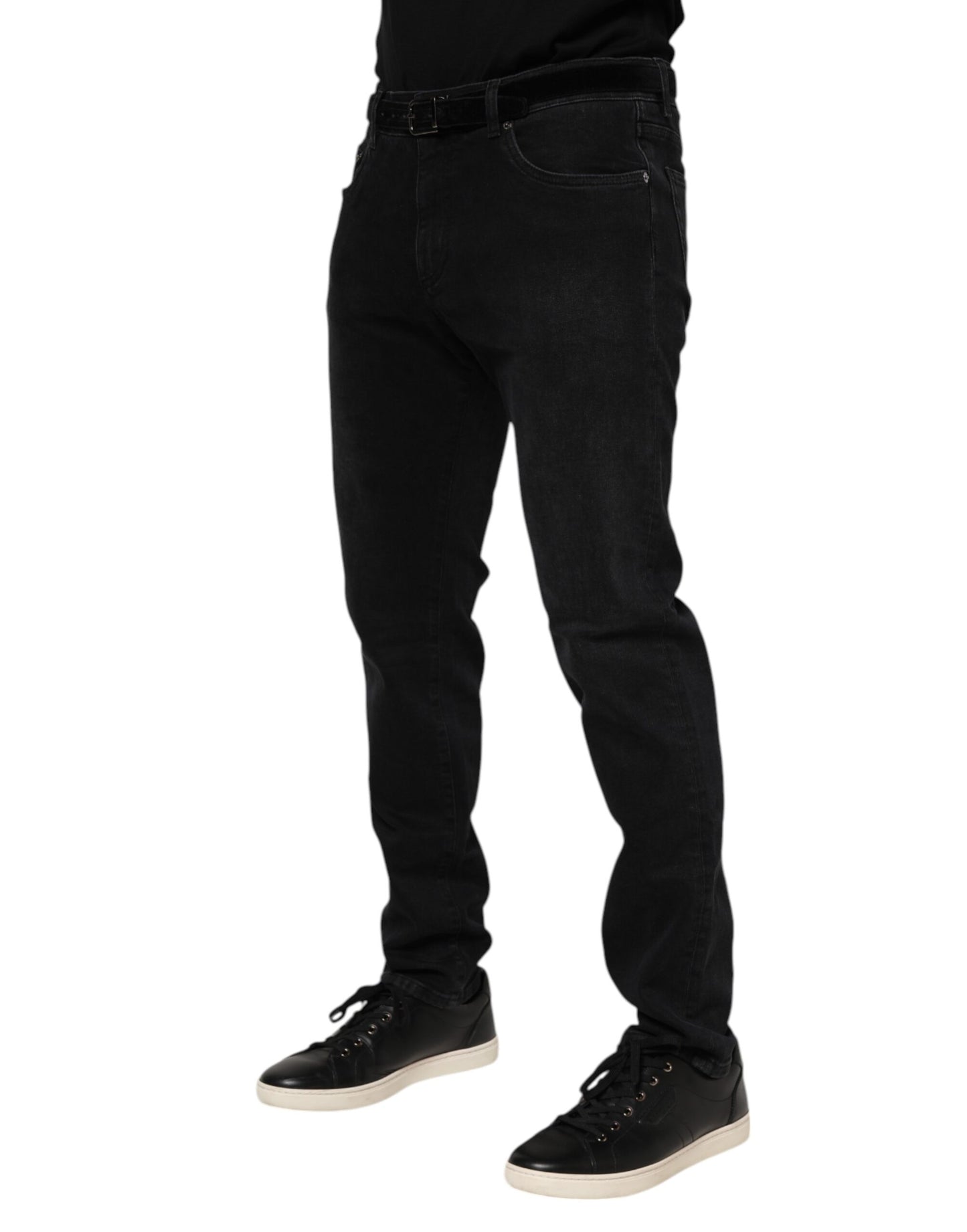 Dolce & Gabbana Black Cotton Logo Plaque Denim Jeans
