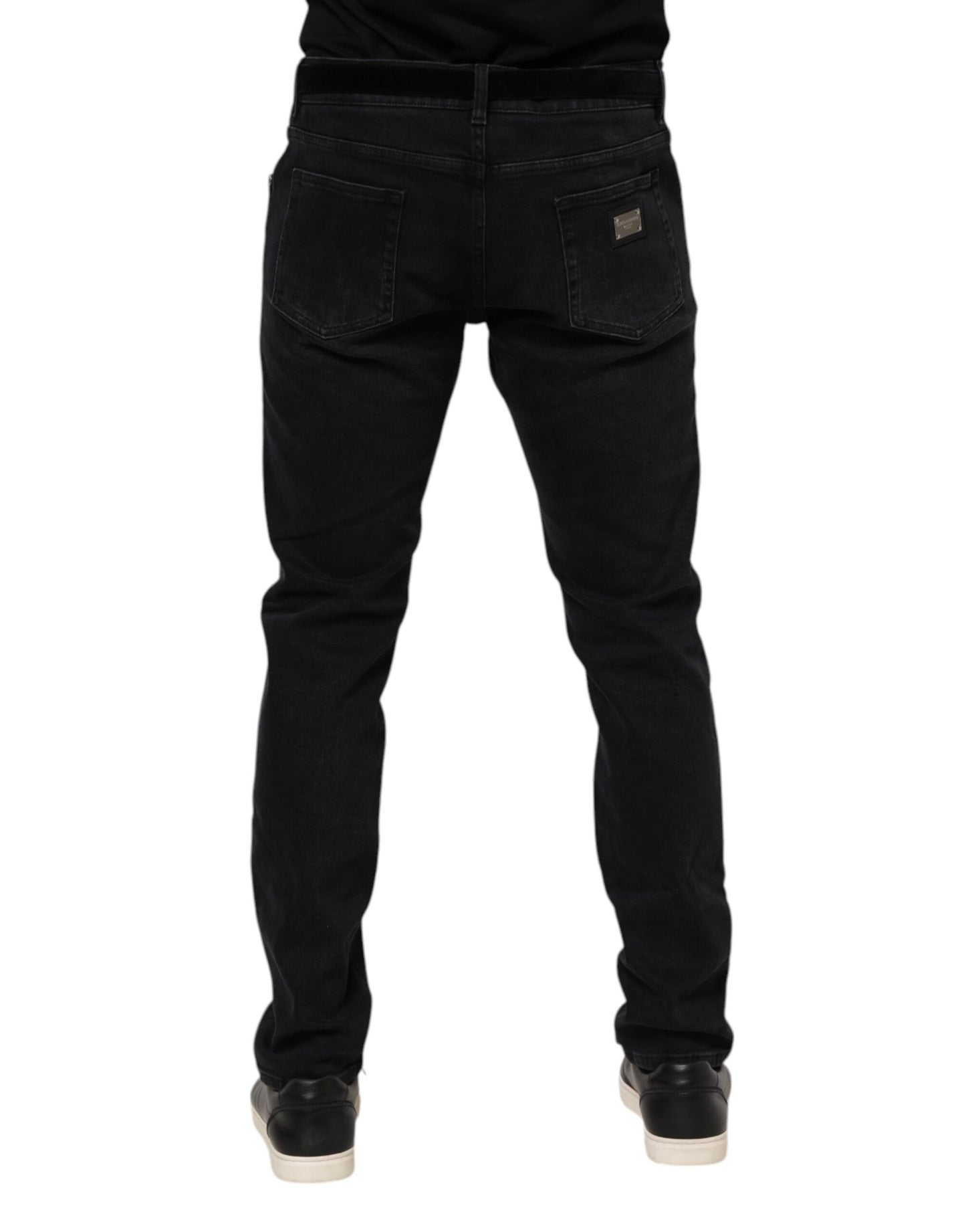 Dolce & Gabbana Black Cotton Logo Plaque Denim Jeans