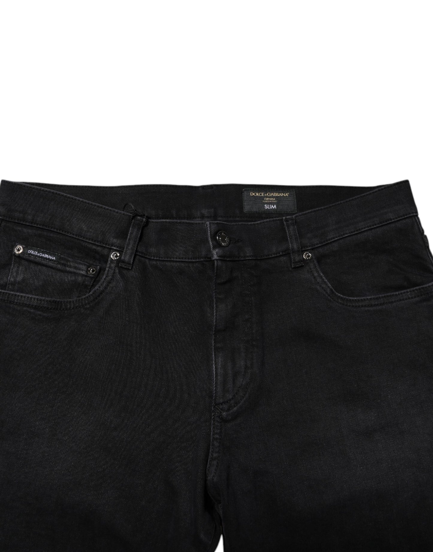 Dolce & Gabbana Black Cotton Logo Plaque Denim Jeans