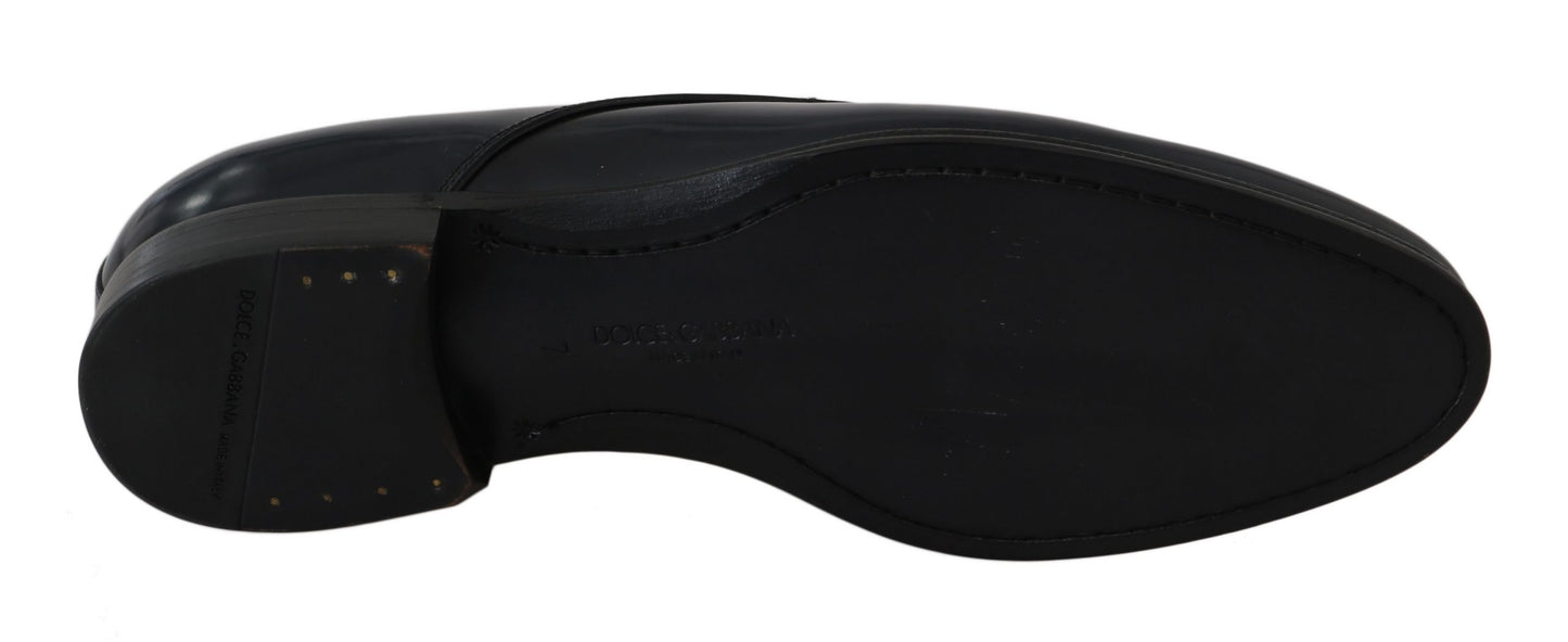 Dolce & Gabbana Elegante Dunkelblaue Leder Derby Schuhe