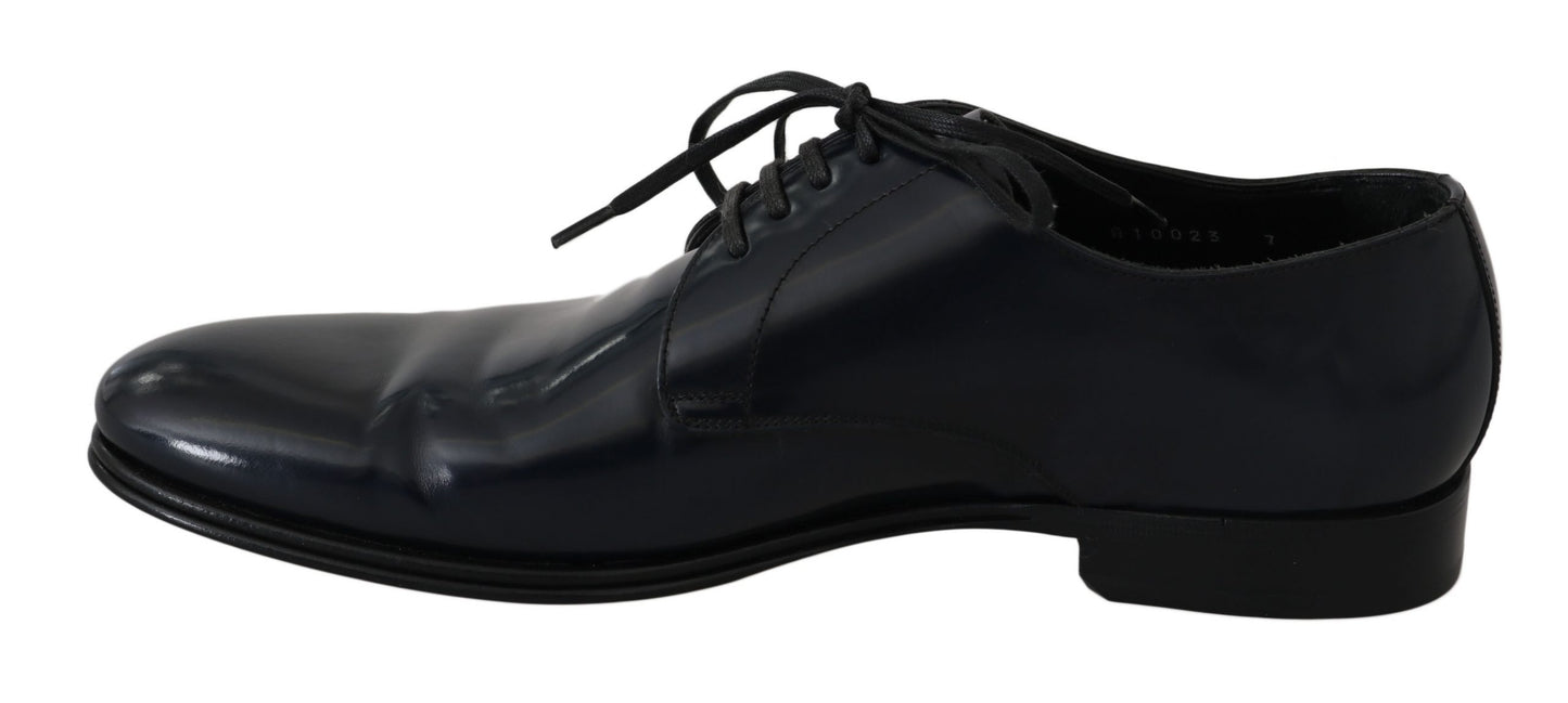 Dolce & Gabbana Elegante Dunkelblaue Leder Derby Schuhe