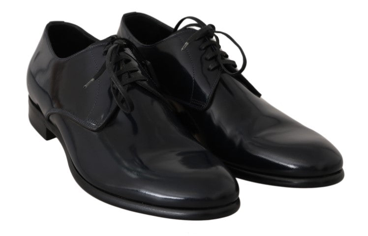 Dolce & Gabbana Elegante Dunkelblaue Leder Derby Schuhe