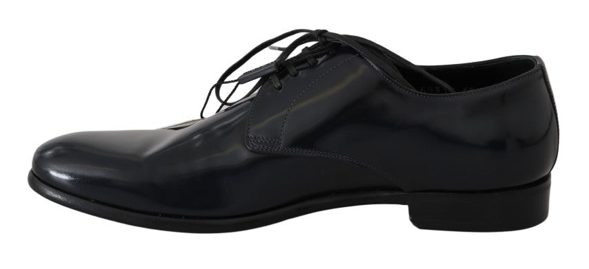 Dolce & Gabbana Elegante Dunkelblaue Leder Derby Schuhe