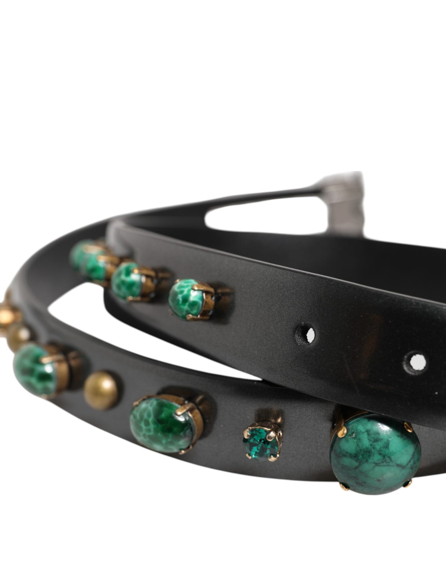 Dolce & Gabbana Black Leather Studded Silver Tone Buckle Belt
