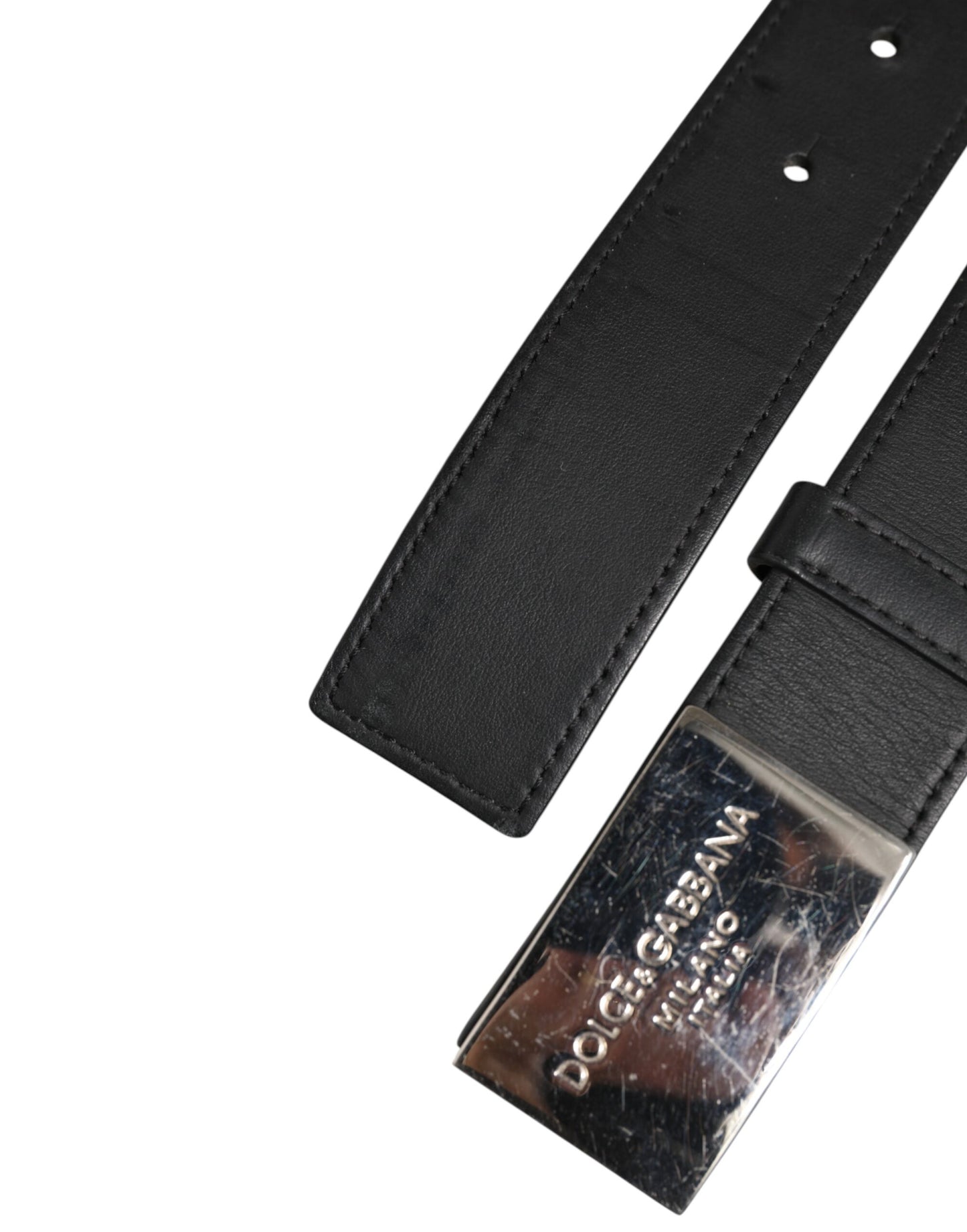 Dolce & Gabbana Black Leather Classic Metal Logo Buckle Belt