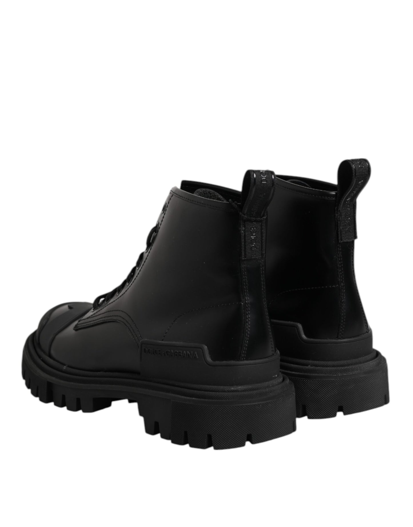 Dolce & Gabbana Black Leather Lace Up Mid Calf Boots Shoes